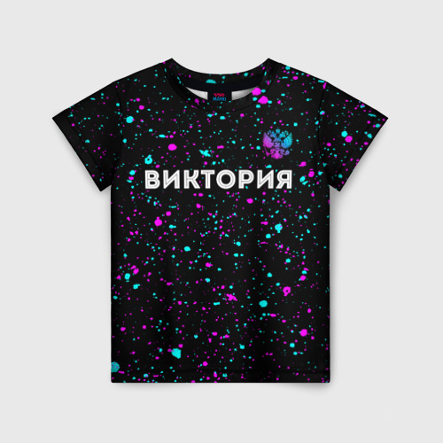 Детская футболка 3D Виктория и неоновый герб России: символ сверху, цвет 3D печать