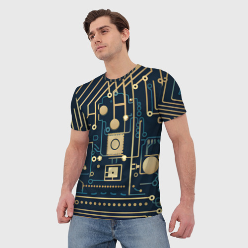 Мужская футболка 3D с принтом Микросхемы, фото на моделе #1