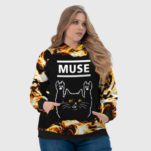 Женская толстовка 3D Muse рок кот и огонь, цвет 3D печать - фото 6