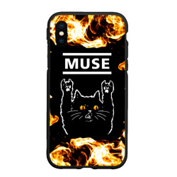 Чехол для iPhone XS Max матовый Muse рок кот и огонь