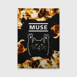 Обложка для автодокументов Muse рок кот и огонь