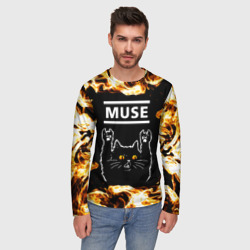Мужской лонгслив 3D Muse рок кот и огонь - фото 2