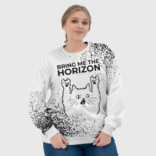 Женский свитшот 3D Bring Me the Horizon рок кот на светлом фоне, цвет 3D печать - фото 6