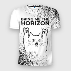 Мужская футболка 3D Slim Bring Me the Horizon рок кот на светлом фоне