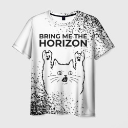 Мужская футболка 3D Bring Me the Horizon рок кот на светлом фоне