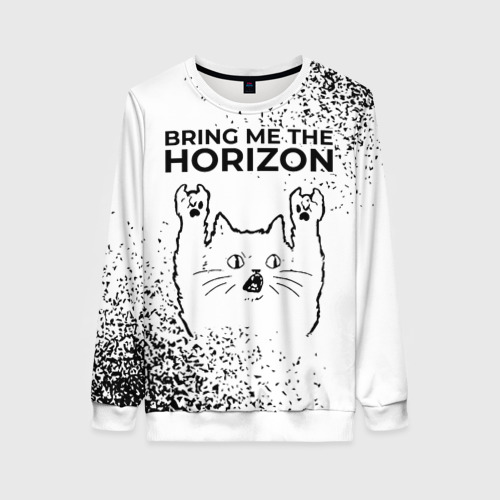 Женский свитшот 3D Bring Me the Horizon рок кот на светлом фоне, цвет 3D печать