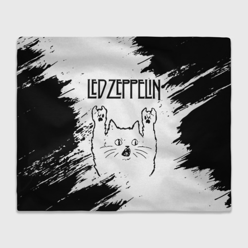 Плед 3D Led Zeppelin рок кот на светлом фоне, цвет 3D (велсофт)