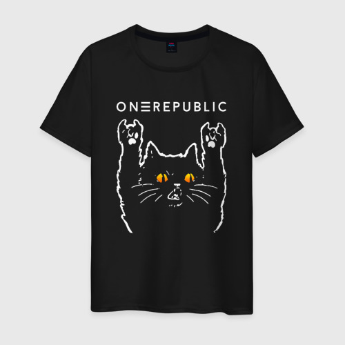 Мужская футболка хлопок OneRepublic rock cat, цвет черный