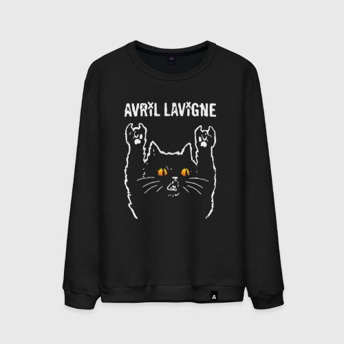 Мужской свитшот хлопок с принтом Avril Lavigne rock cat, вид спереди #2