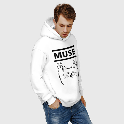 Мужское худи Oversize хлопок Muse - rock cat, цвет белый - фото 7