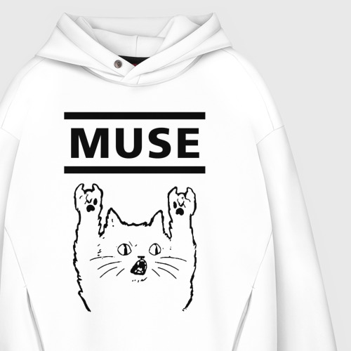 Мужское худи Oversize хлопок Muse - rock cat, цвет белый - фото 4