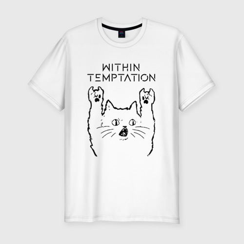 Мужская футболка хлопок Slim Within Temptation - rock cat, цвет белый