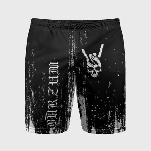 Мужские шорты спортивные с принтом Burzum и рок символ на темном фоне, вид спереди #2