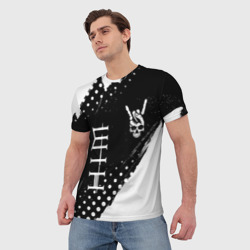 Мужская футболка 3D HIM и рок символ на темном фоне - фото 2