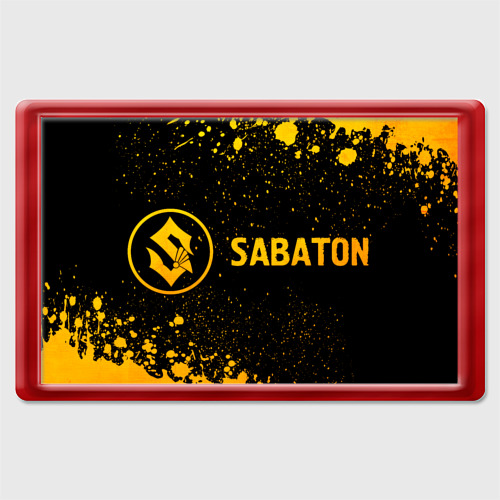 Магнит 45*70 с принтом Sabaton - gold gradient: надпись и символ, вид спереди №1