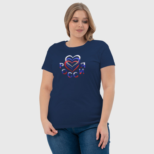 Женская футболка хлопок Моя Россия триколор: надпись, цвет темно-синий - фото 6