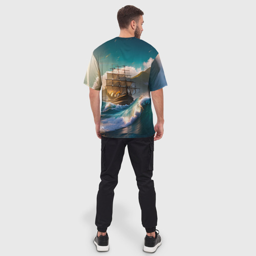 Мужская футболка oversize 3D Корабль и Солнце, цвет 3D печать - фото 4