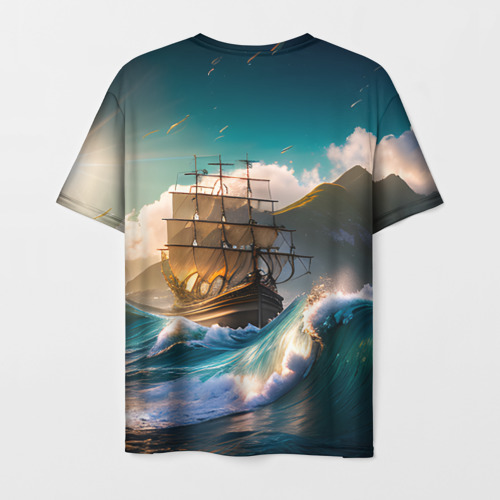 Мужская футболка 3D с принтом Корабль и Солнце, вид сзади #1
