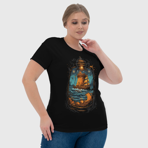 Женская футболка 3D с принтом Арт корабль в бутылке, фото #4