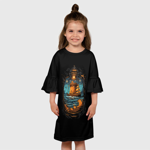 Детское платье 3D с принтом Арт корабль в бутылке, вид сбоку #3