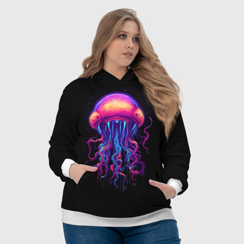 Женская толстовка 3D Неоновая медуза с глазами, цвет 3D печать - фото 6
