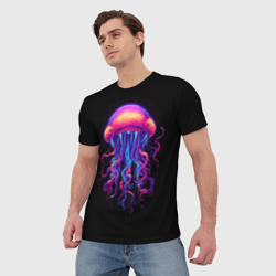Мужская футболка 3D Неоновая медуза с глазами - фото 2