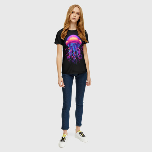 Женская футболка 3D с принтом Неоновая медуза с глазами, вид сбоку #3