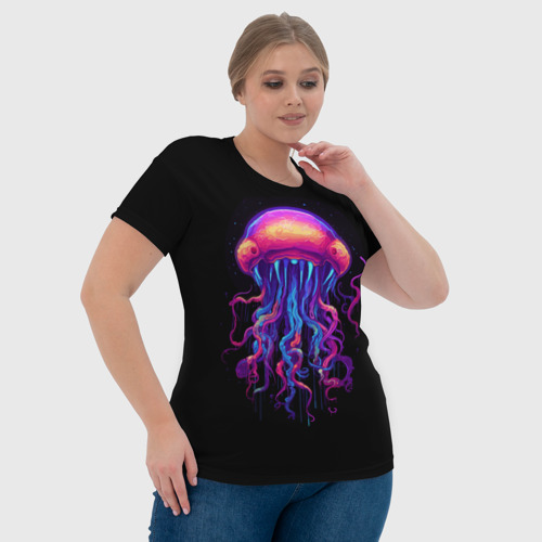 Женская футболка 3D с принтом Неоновая медуза с глазами, фото #4