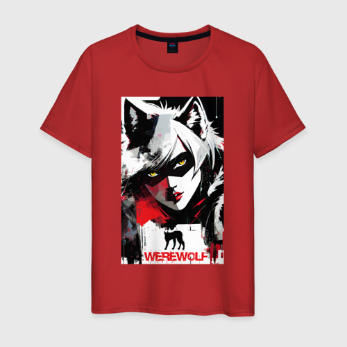 Мужская футболка из хлопка с принтом Werewolf - neural network - pop art, вид спереди №1