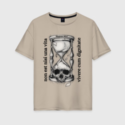 Женская футболка хлопок Oversize Песочные часы с черепом