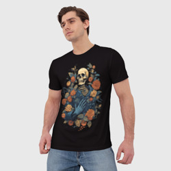 Мужская футболка 3D Винтажный скелет в цветах - фото 2