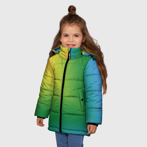 Зимняя куртка для девочек 3D с принтом Радужный градиент, фото на моделе #1