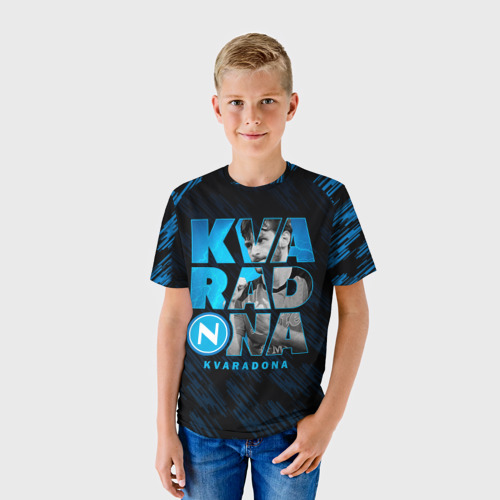 Детская футболка 3D с принтом Хвича Кварацхелия Кварадона ФК Наполи, фото на моделе #1