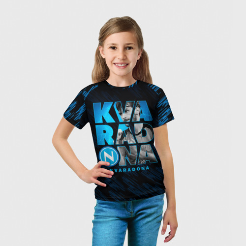 Детская футболка 3D с принтом Хвича Кварацхелия Кварадона ФК Наполи, вид сбоку #3