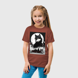 Детская футболка хлопок Волк в ночном городе - нейросеть - фото 2