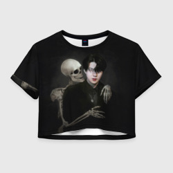 Женская футболка Crop-top 3D Сехун со скелетом