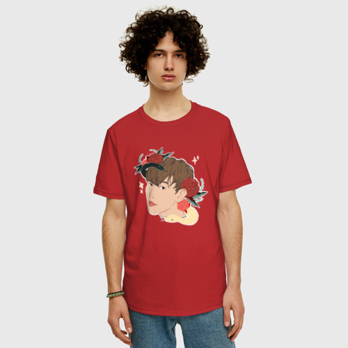 Мужская футболка хлопок Oversize Бэкхён, цвет красный - фото 3