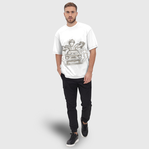 Мужская футболка oversize 3D Дракон Горыныч на запорожце, цвет 3D печать - фото 5