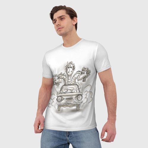 Мужская футболка 3D Дракон Горыныч на запорожце, цвет 3D печать - фото 3