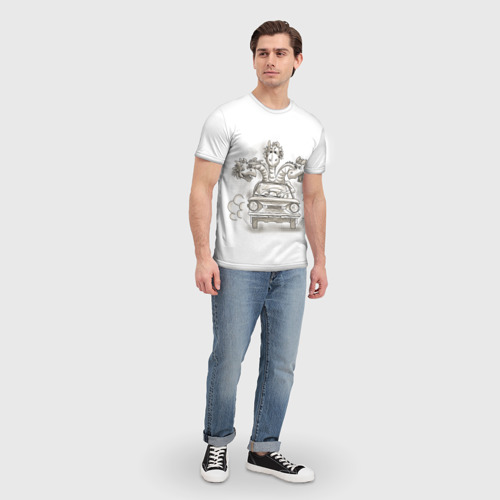 Мужская футболка 3D Дракон Горыныч на запорожце, цвет 3D печать - фото 5