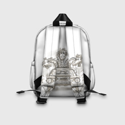 Рюкзак с принтом Дракон Горыныч на запорожце для ребенка, вид на модели сзади №2. Цвет основы: белый