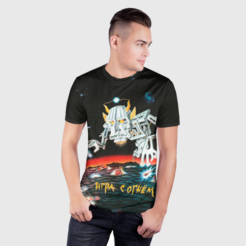 Мужская футболка 3D Slim с принтом Ария Игра с огнём, фото на моделе #1