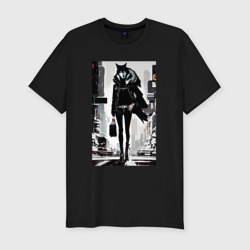 Мужская футболка хлопок Slim Модная волчица в зимнем Нью-Йорке - нейросеть