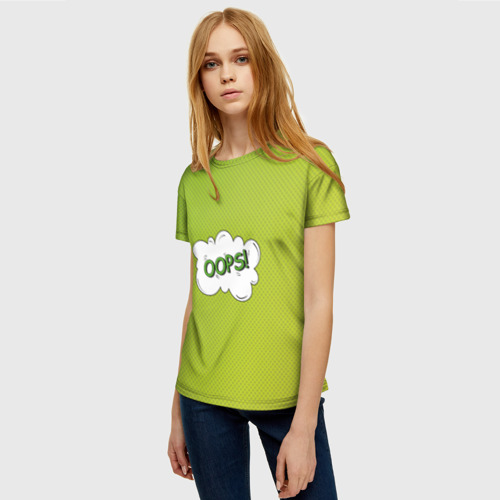 Женская футболка 3D Oops на градиенте зеленом, цвет 3D печать - фото 3