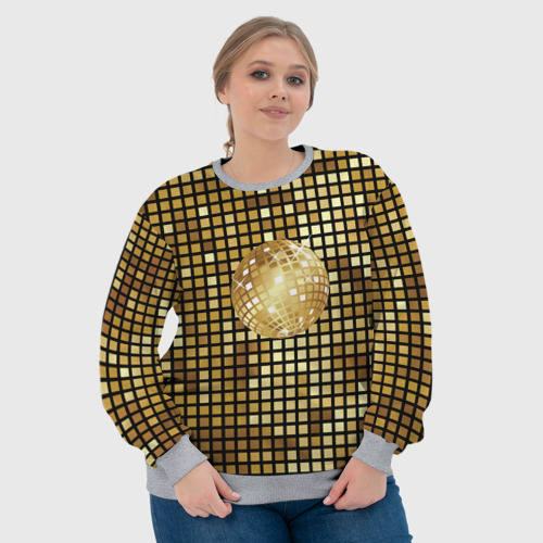 Женский свитшот 3D с принтом Золотой диско шар и золотая мозаика, фото #4