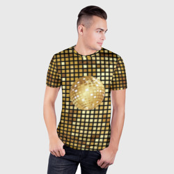 Мужская футболка 3D Slim Золотой диско шар и золотая мозаика - фото 2