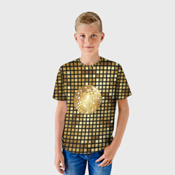 Детская футболка 3D Золотой диско шар и золотая мозаика - фото 2