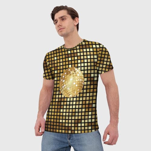 Мужская футболка 3D Золотой диско шар и золотая мозаика, цвет 3D печать - фото 3