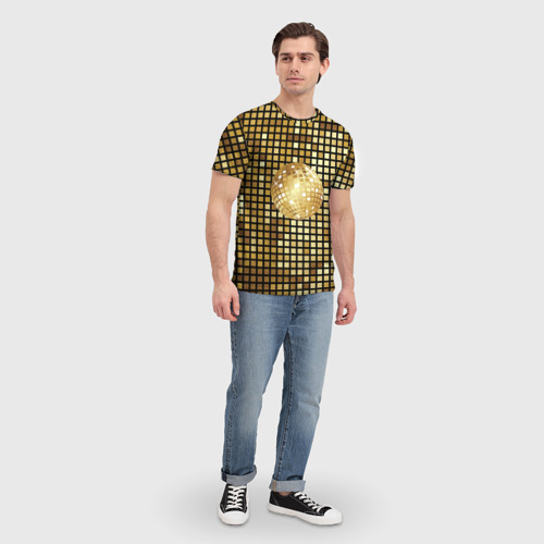 Мужская футболка 3D Золотой диско шар и золотая мозаика, цвет 3D печать - фото 5