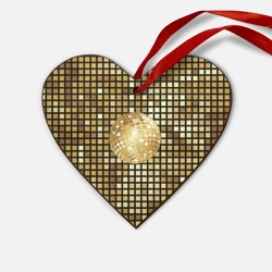 Деревянная игрушка Сердце Золотой диско шар и золотая мозаика